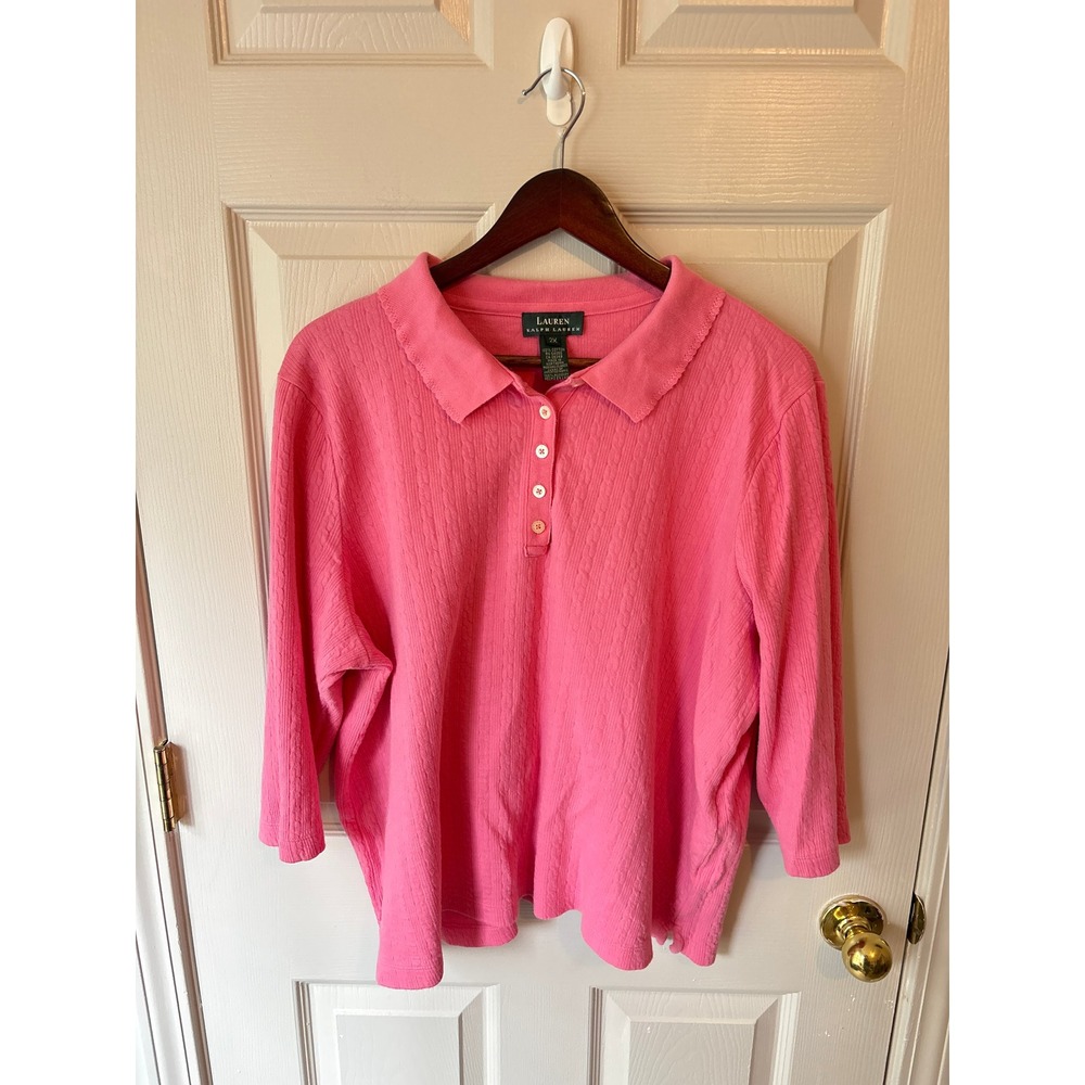 Lauren Ralph Lauren Polo Top Womens 2X Pink Cable Knit Preppy Classic